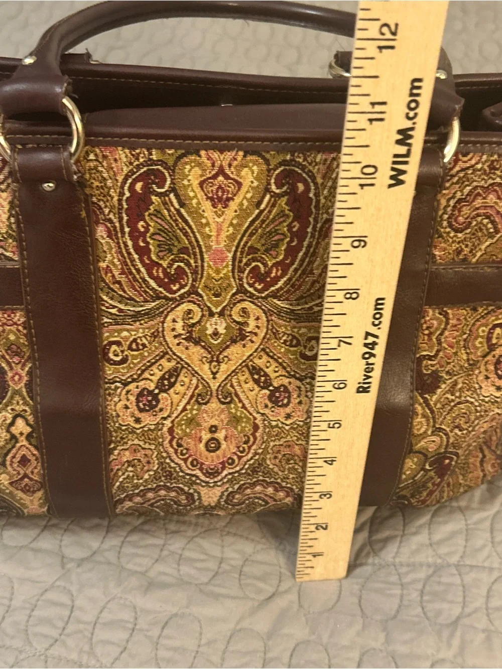 Etienne Aigner Tapestry Paisley Shoulder Bag Brown Multi Pocket